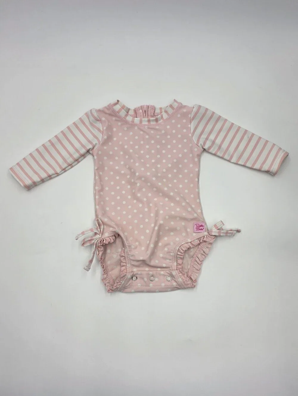 RuffleButts baby girl pink rashguard swimsuit size 3-6 months